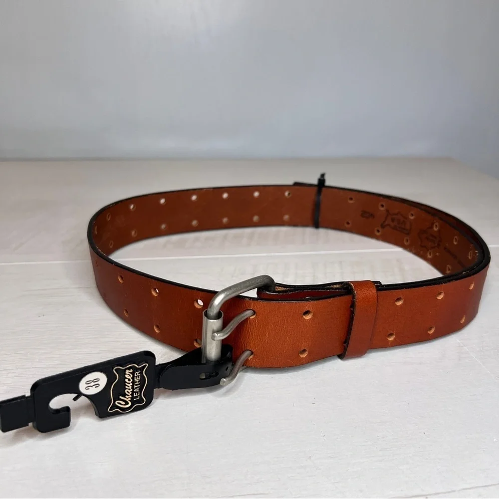 Vintage Chaucer Brown Harness Leather Perforated Belt NWT